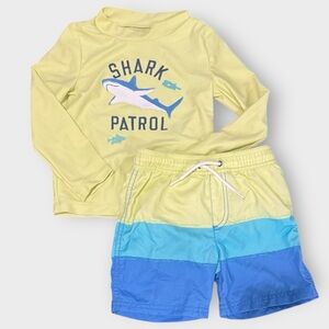 Carter’s Shark Patrol Swim Set 3T Boys Rash Guard Swim Trunks Summer Beach